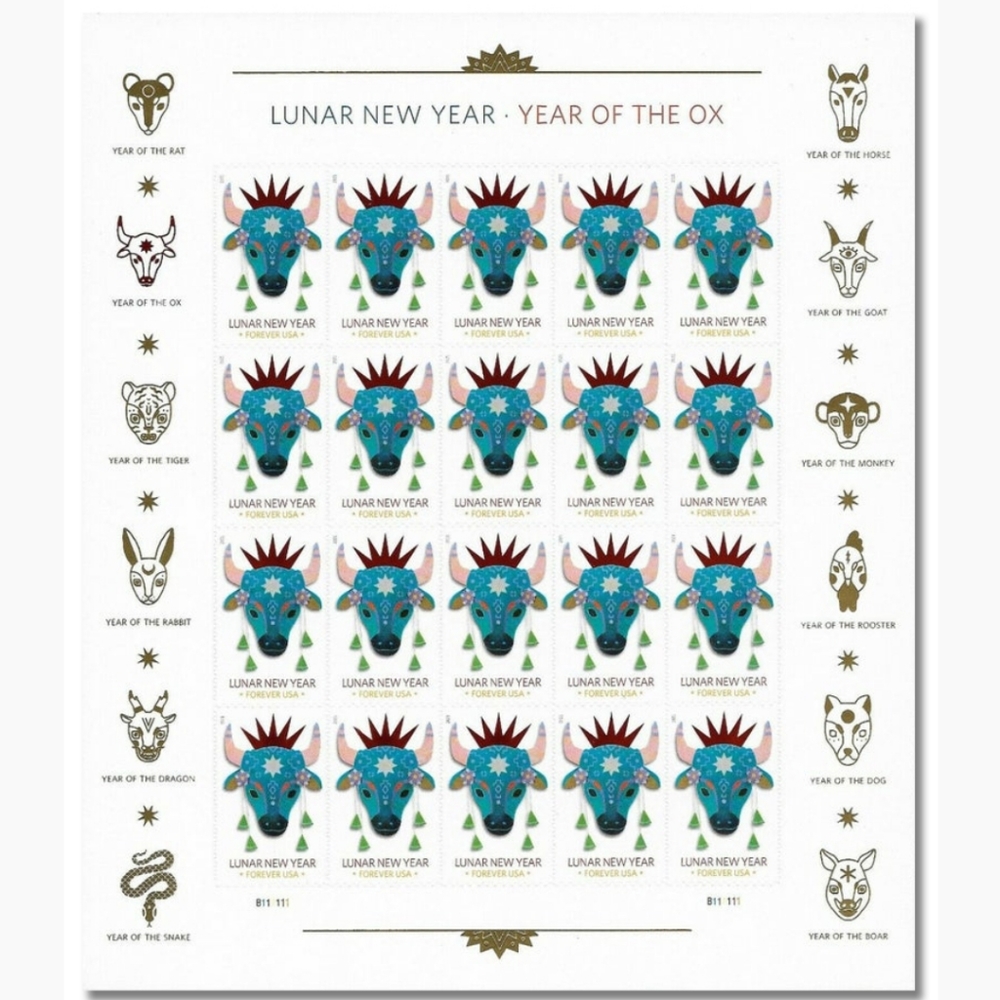 100 Lunar New Year of the Ox Oxen 2021 Forever Postage Stamps‎ USPS Mail Postal
